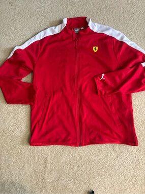 New no tag size XL Ferrari Red Jacket with White Shoulder Stripes